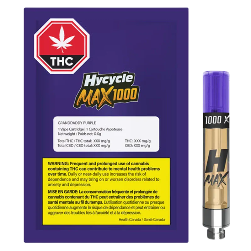 Hycycle MAX 1000 - Grandaddy Purple Vape Cartridge (INDICA)