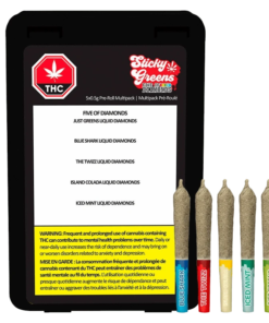 Sticky Greens - Five of Diamonds Kief Coated Liquid Diamond Infused PR 5 x 0.5 g (HYBRID)