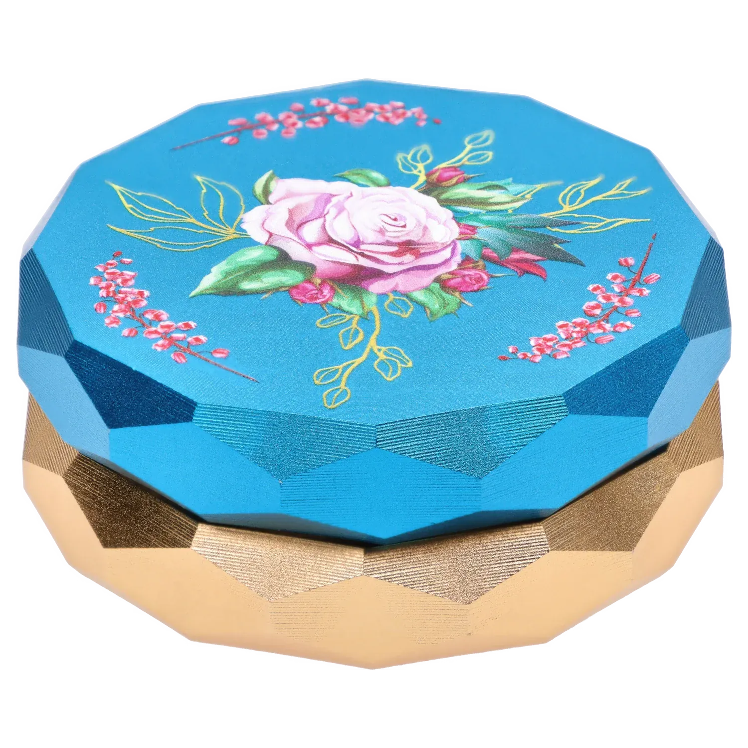 Famous Design - Famous Design Floral Lush Aluminum 2 Stage Grinder - Teal and Gold