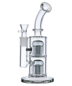 Valiant - Valiant Bent Neck Water Pipe w/ Double Tree Perc - Transparent Black - 11in.
