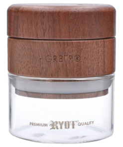 RYOT - RYOT - GR8TR Walnut Wood Top Grinder w/ Clear Glass Jar Body - 3 inch
